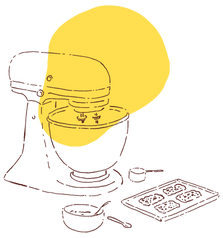  Illustration of Stand Mixer and Baking ingredients 