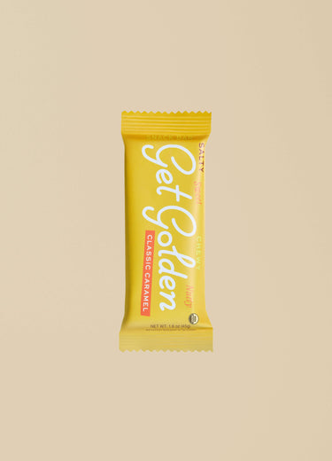 One fully wrapped Classic Caramel Get Golden bar